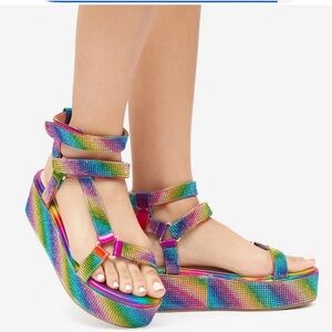 Rainbow Strappy Sandals with Rhinestones